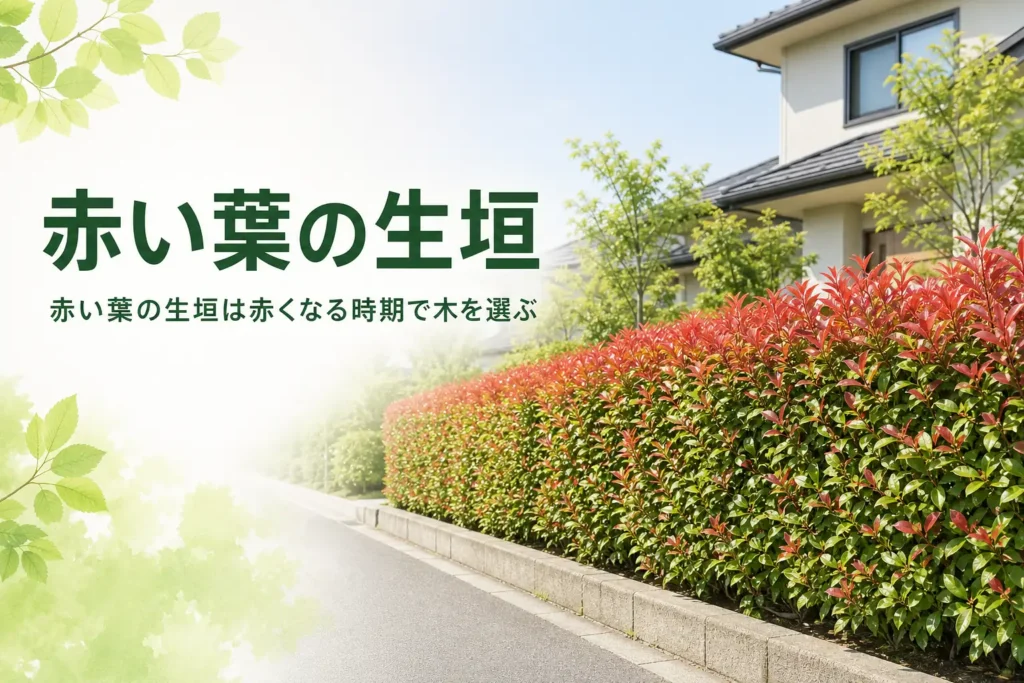 赤い葉の生垣に向く木と、赤くなる時期ごとの楽しみ方を解説する記事のアイキャッチ
