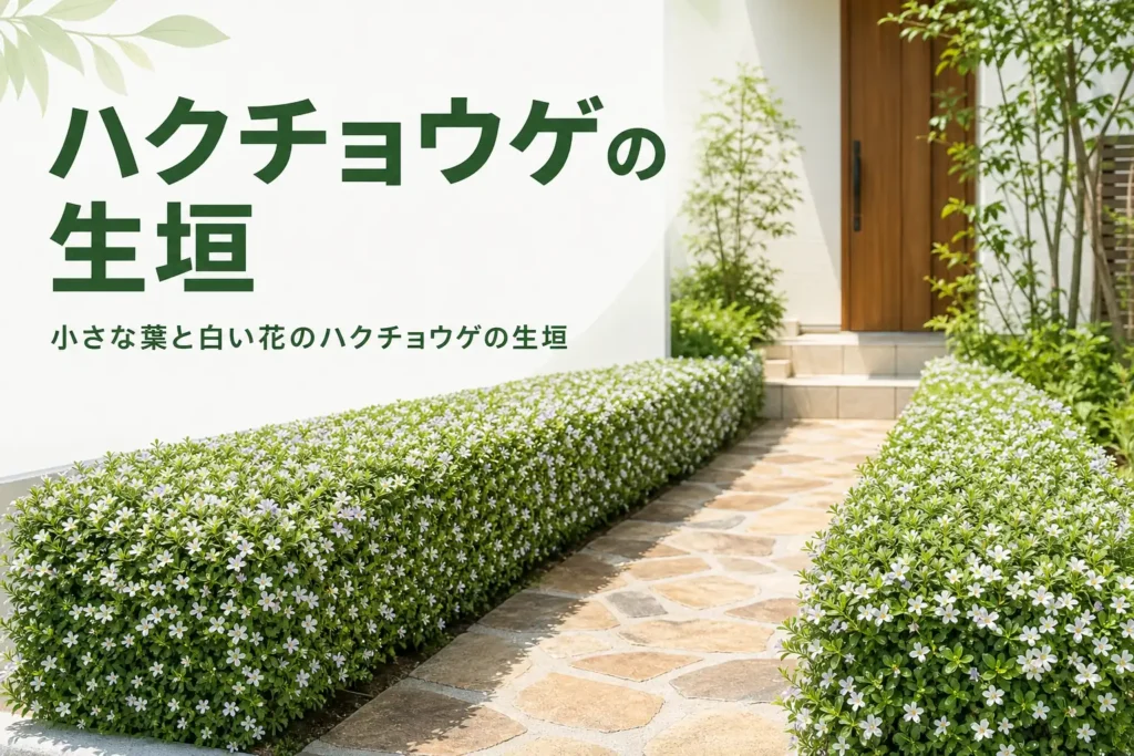 小さな葉と白い花のハクチョウゲで作る低い生垣の特徴を解説する記事のアイキャッチ