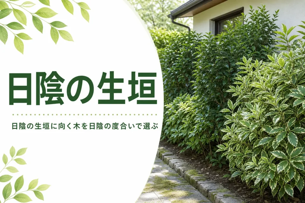 日陰の生垣に向く木と選び方を解説する記事のアイキャッチ