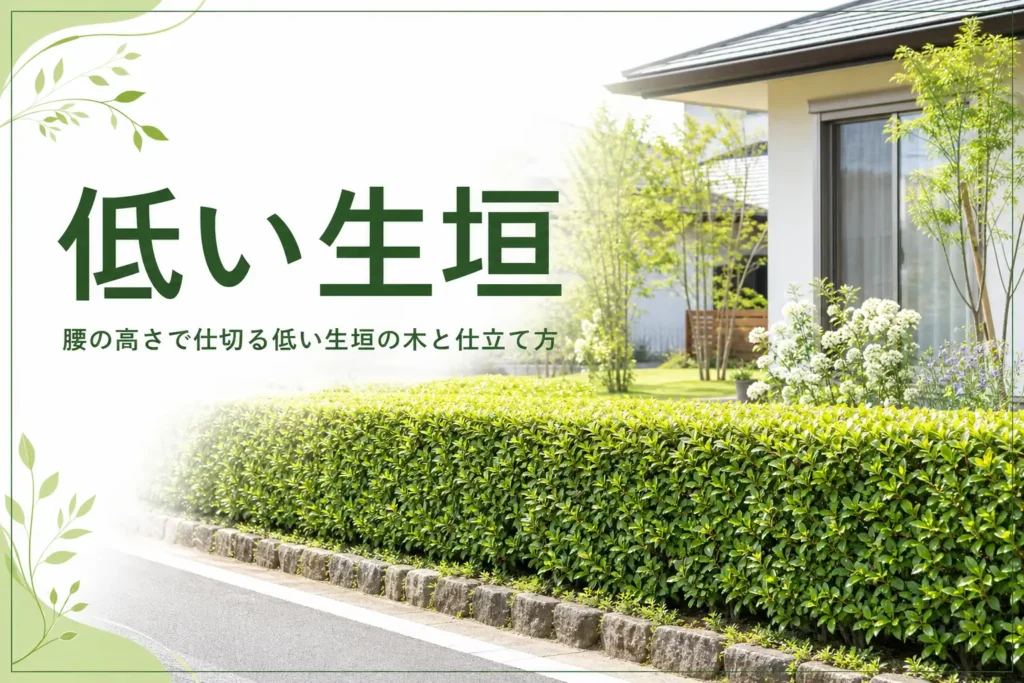 腰の高さで仕切る低い生垣に向く木と仕立て方を解説する記事のアイキャッチ