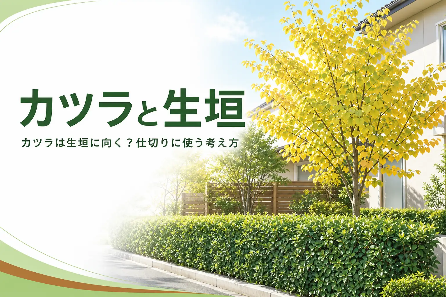 落葉高木のカツラを生垣や庭の仕切りに使う考え方を紹介する記事のアイキャッチ