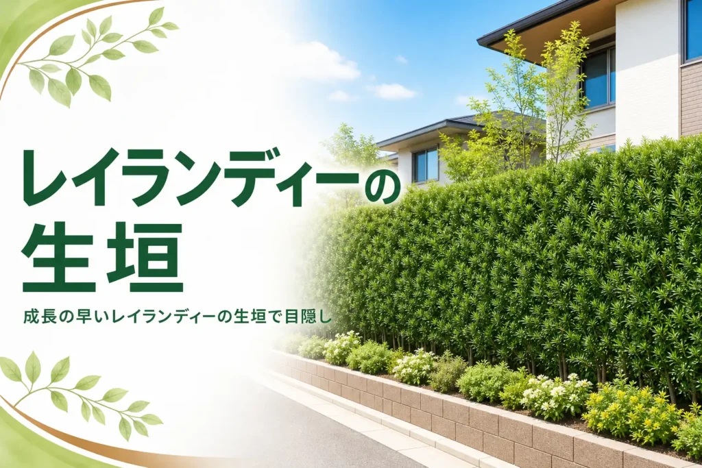 成長の早い針葉樹レイランディーで目隠しの生垣をつくる方法を解説する記事のアイキャッチ