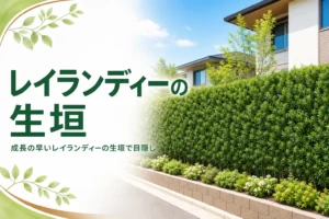 成長の早い針葉樹レイランディーで目隠しの生垣をつくる方法を解説する記事のアイキャッチ