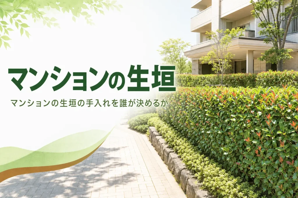 マンションの生垣の共用部の植栽と手入れの考え方を解説する記事のアイキャッチ