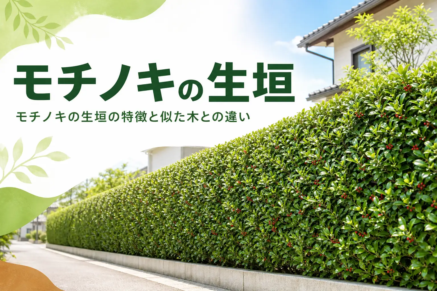 モチノキの生垣の特徴と似た木との違いを解説する記事のアイキャッチ