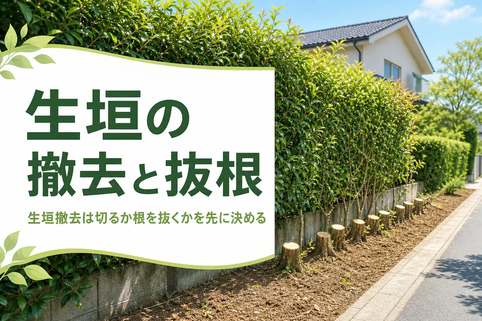 生垣撤去と抜根の考え方を解説する記事のアイキャッチ