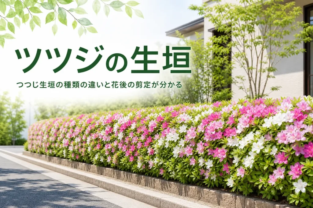 つつじの生垣の種類の違いと花後の剪定を解説する記事のアイキャッチ