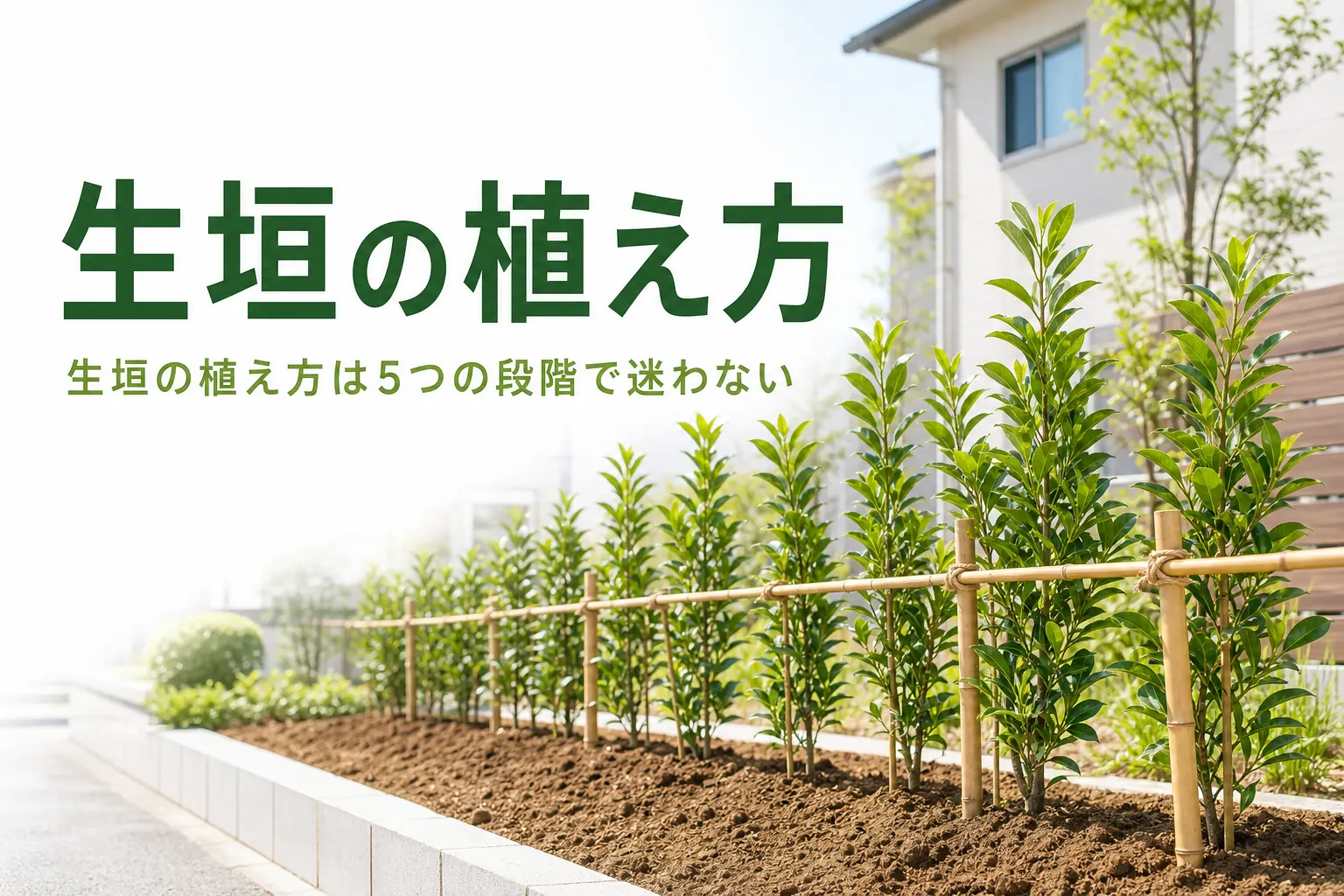 生垣の植え方と苗の間隔・時期を解説する記事のアイキャッチ
