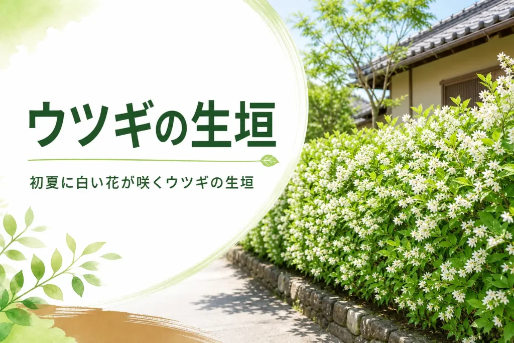 初夏の白い花と昔ながらの仕切りとしてのウツギの生垣を紹介する記事のアイキャッチ
